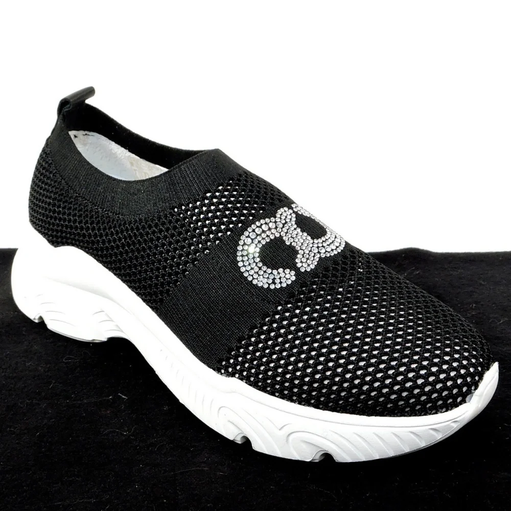 CASADEI 🇮🇹 WOMEN'S BLACK STREICH FABRIC FASHION SUMMER SNEAKERS - Picture 3 of 10